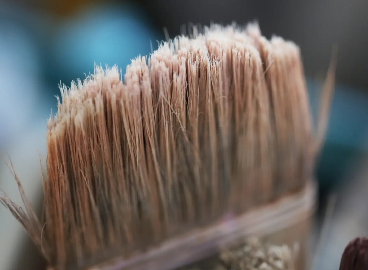 Macro photograph of worn paintbrush bristles